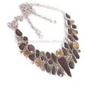 Natural Ammolite And Multi Gemstone 925 Sterling Silver Necklace